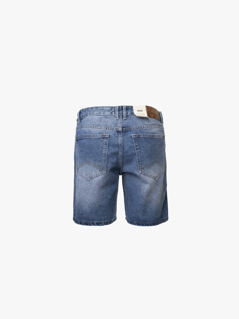 Quần Short Jean Trơn Form Regular QS076 Màu Xanh Biển Đậm
