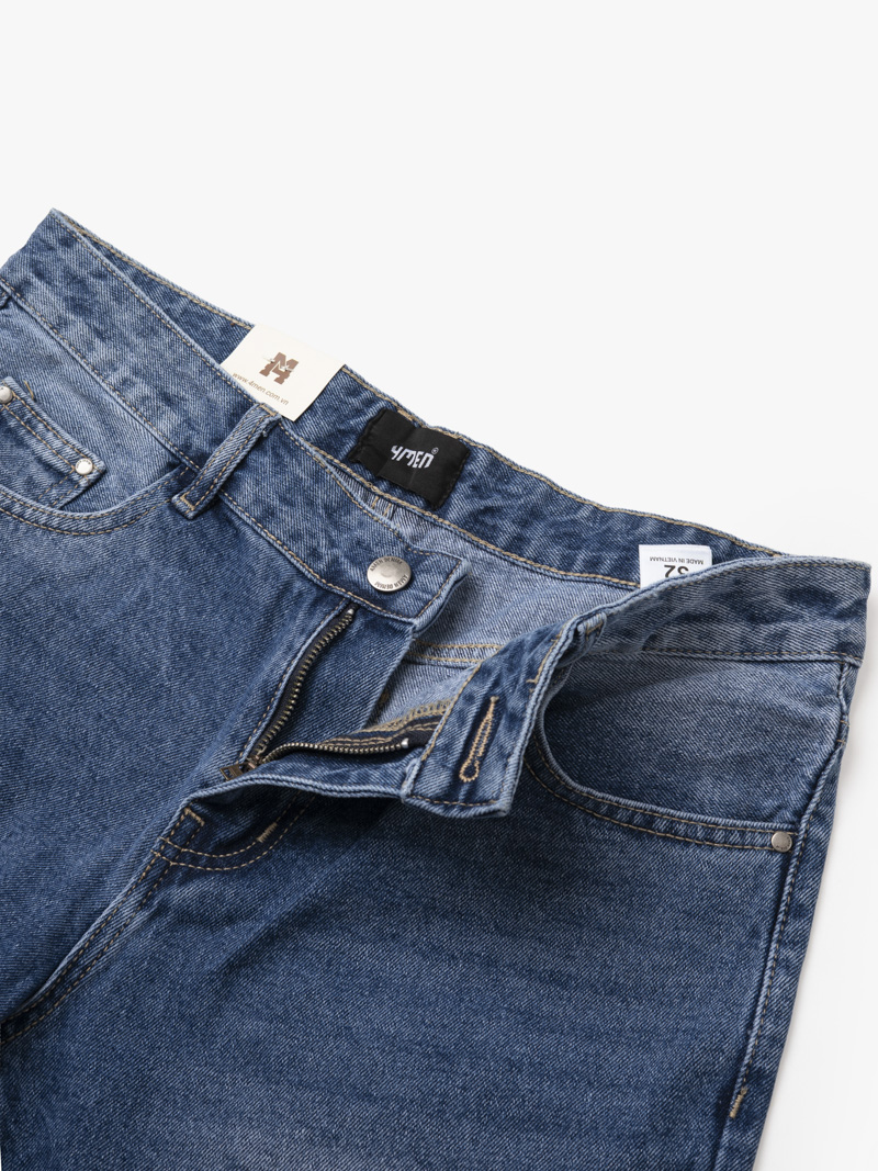 Quần Short Jean Trơn Form Regular QS076 Màu Xanh Biển Đậm