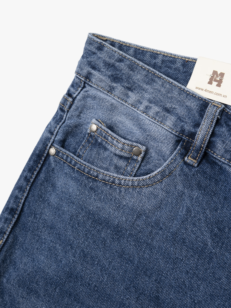 Quần Short Jean Trơn Form Regular QS076 Màu Xanh Biển Đậm
