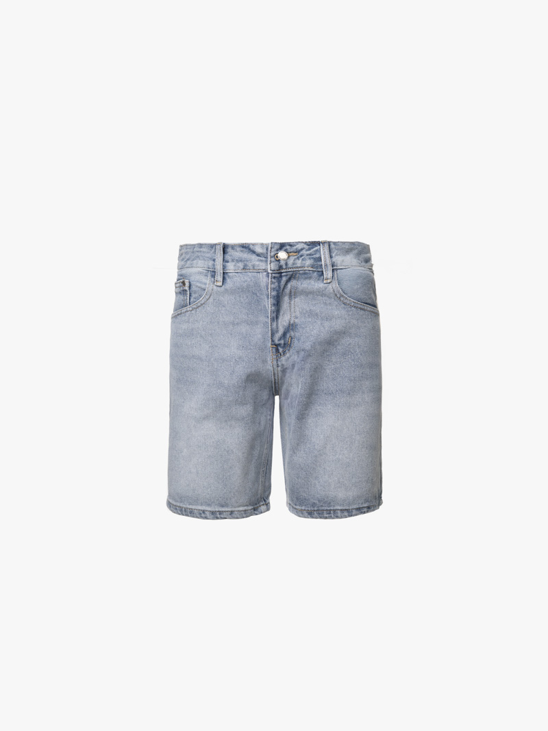 Quần Short Jean Trơn Form Regular QS076 Màu Xanh Biển Nhạt
