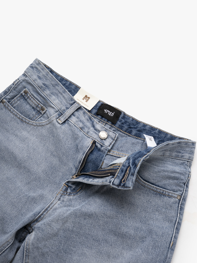 Quần Short Jean Trơn Form Regular QS076 Màu Xanh Biển Nhạt
