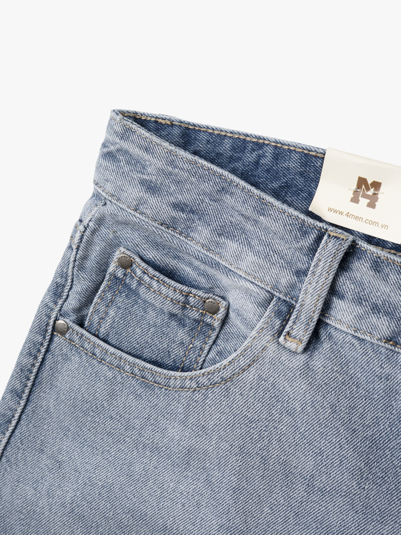 Quần Short Jean Trơn Form Regular QS076 Màu Xanh Biển Nhạt