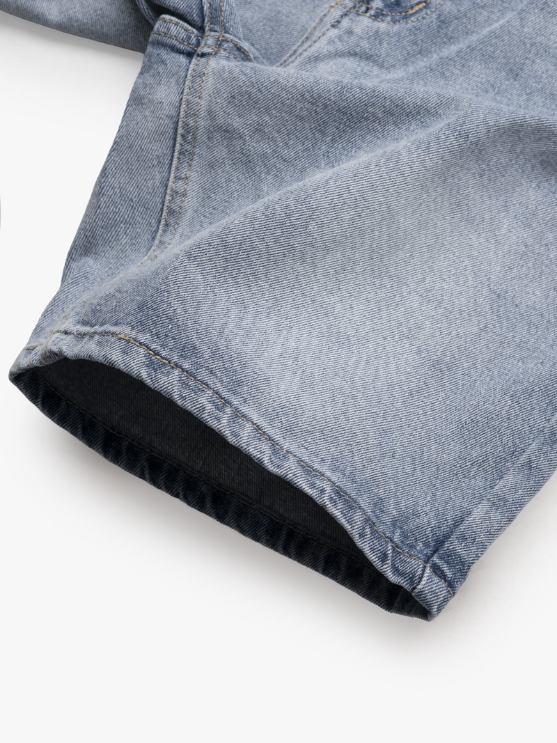 Quần Short Jean Trơn Form Regular QS076 Màu Xanh Biển Nhạt