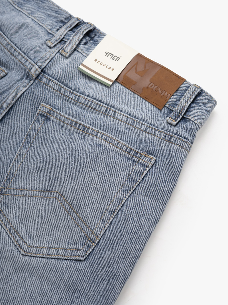 Quần Short Jean Trơn Form Regular QS076 Màu Xanh Biển Nhạt