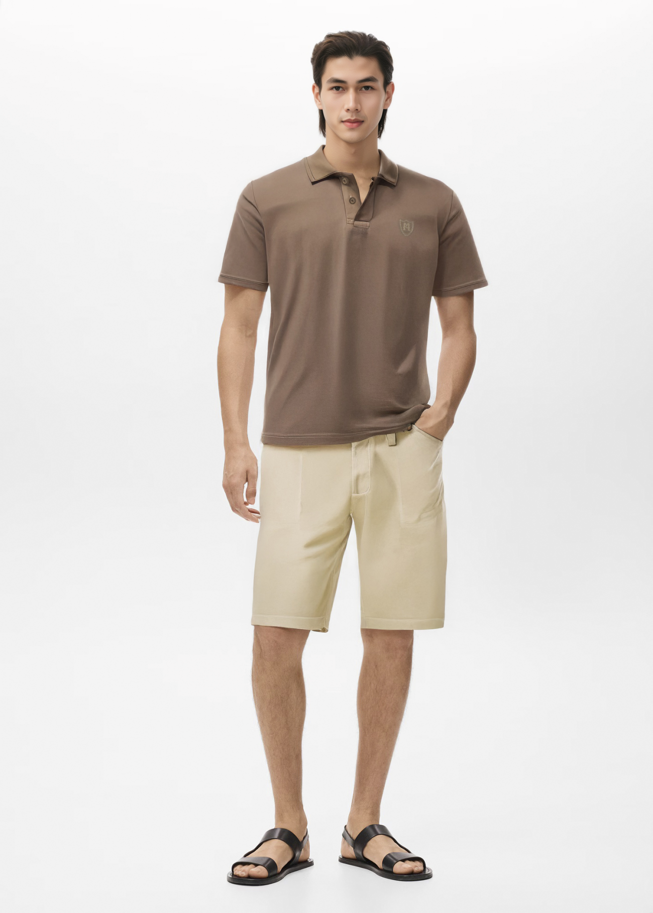 Quần Short Kaki Diễu 2 Bên Miệng Túi Form Straight QS074 Màu Be