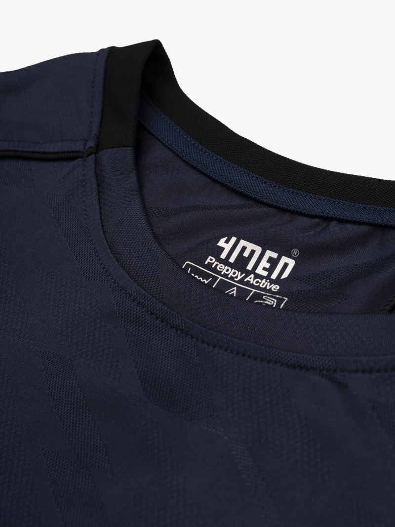 Áo Thun Thể Thao Cổ Phối 2 Màu Form Regular AT176 Màu Xanh Đen