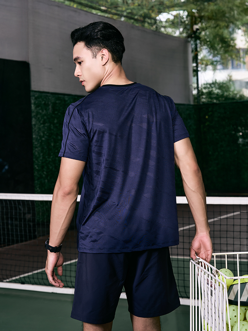 Áo Thun Thể Thao Cổ Phối 2 Màu Form Regular AT176 Màu Xanh Đen