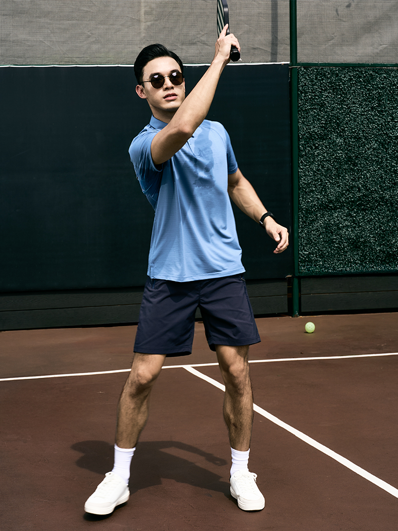 Quần Short Thể Thao In Chữ Active 4MEN Form Regular QS080 Màu Xanh Đen