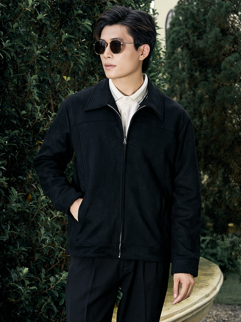 Áo Khoác Da Lộn Dây Kéo Form Regular AK079 Màu Đen