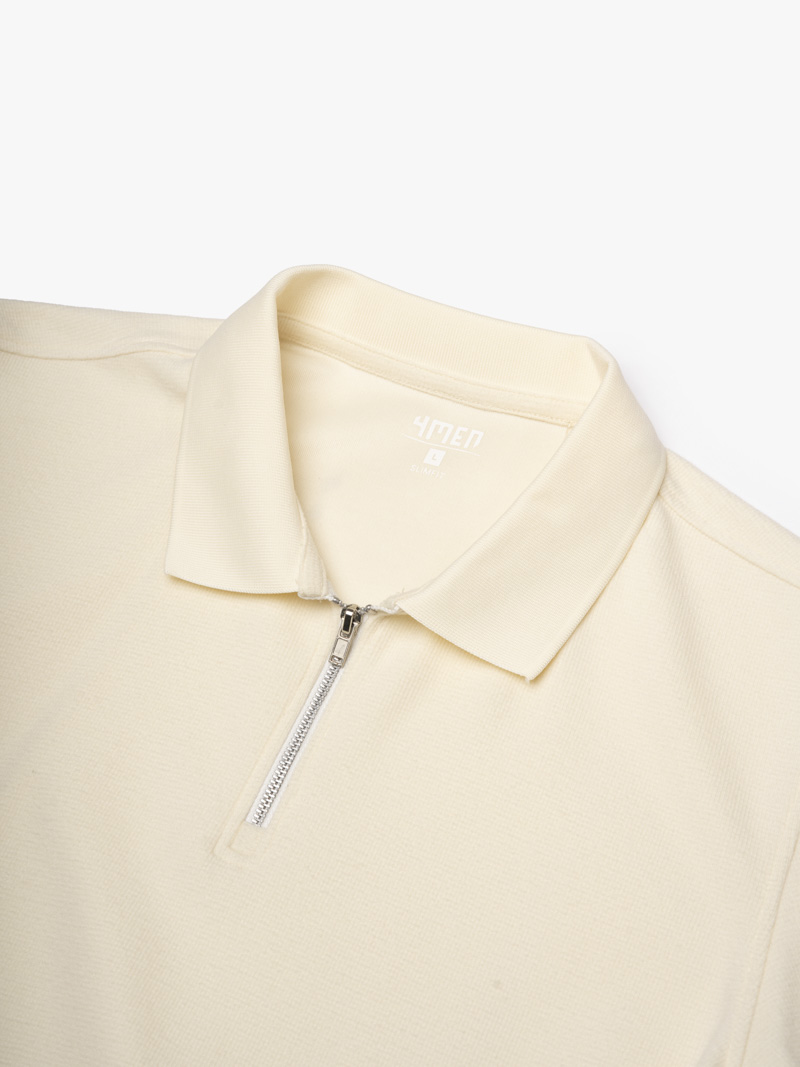 Áo Polo Dệt Kim Dây Kéo Form Slimfit PO174 Màu Trắng Kem