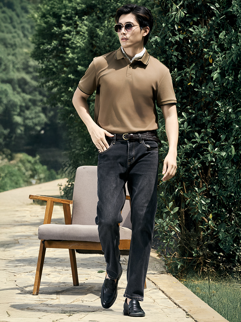 Áo Polo Phối Bo Cổ Dệt Mè Form Regular PO173 Màu Rêu