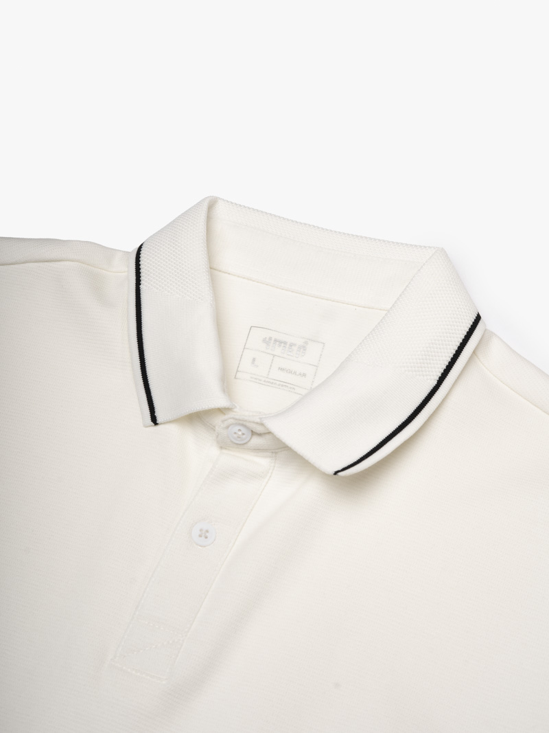 Áo Polo Phối Bo Cổ Dệt Mè Form Regular PO173 Màu Trắng