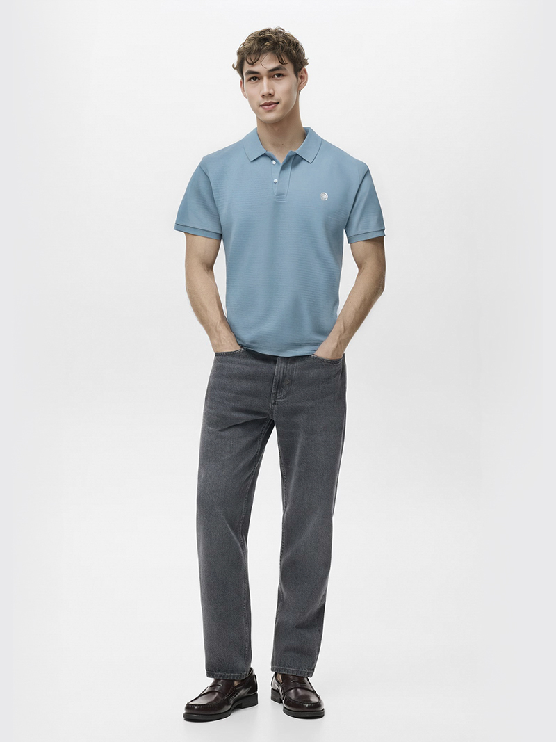 Áo Polo Thể Thao In Logo 4M Tròn Form Regular PO171 Màu Xám Xanh