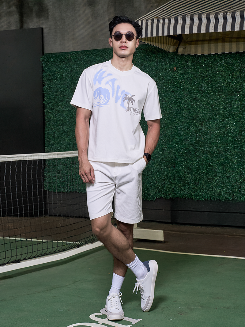 Áo Thun In Chữ Wave To The Beach Form Relax AT174 Màu Trắng