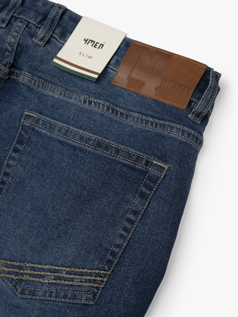 Quần Jean Diễu Túi Sau Form Slimfit QJ117 Màu Xanh Biển Đậm