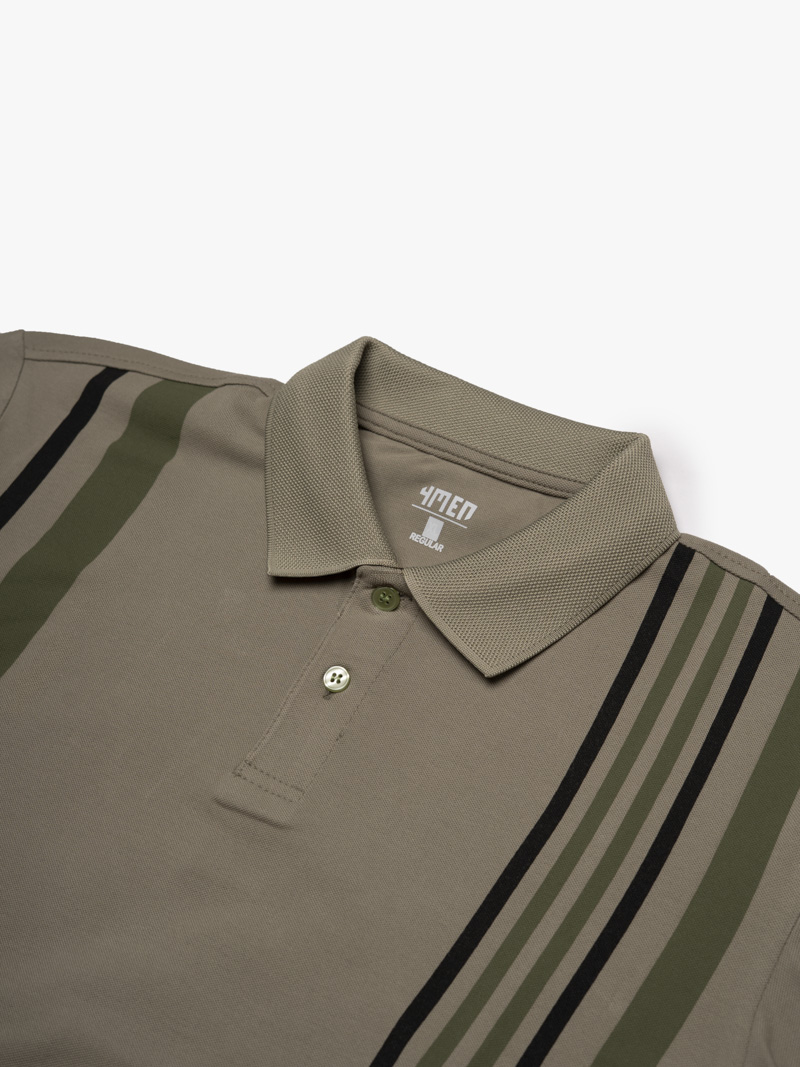 Áo Polo Cá Sấu In Sọc 2 Bên Form Regular PO178 Màu Rêu