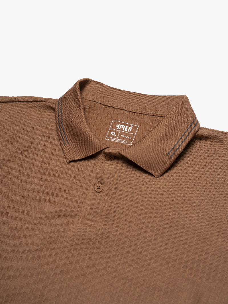 Áo Polo Dệt Kim Gân Nổi Form Regular PO176 Màu Nâu Nhạt