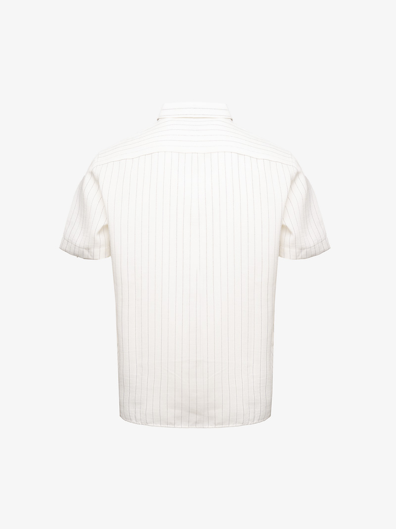 Áo Sơ Mi Sọc Tay Ngắn Thêu Logo M Form Regular SM198 Màu Sọc Trắng