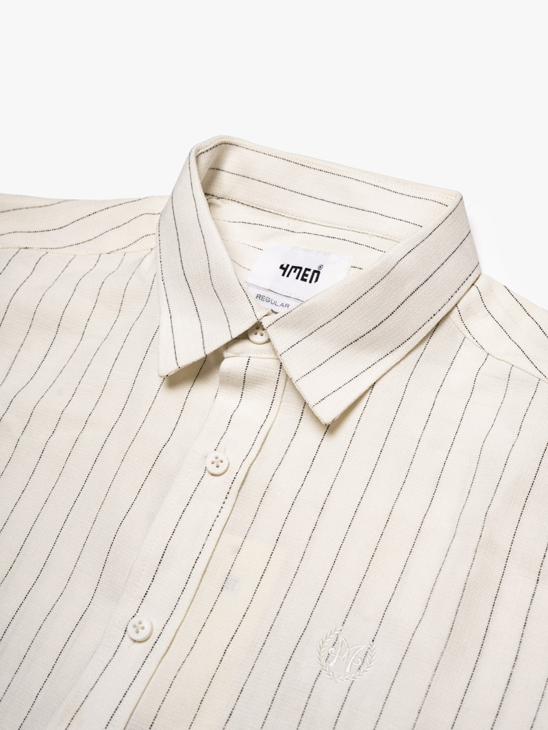 Áo Sơ Mi Sọc Tay Ngắn Thêu Logo M Form Regular SM198 Màu Sọc Trắng