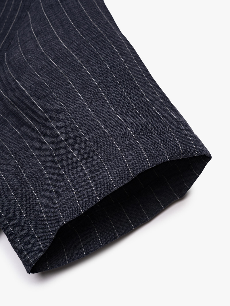 Áo Sơ Mi Sọc Tay Ngắn Thêu Logo M Form Regular SM198 Màu Sọc Xanh Đen