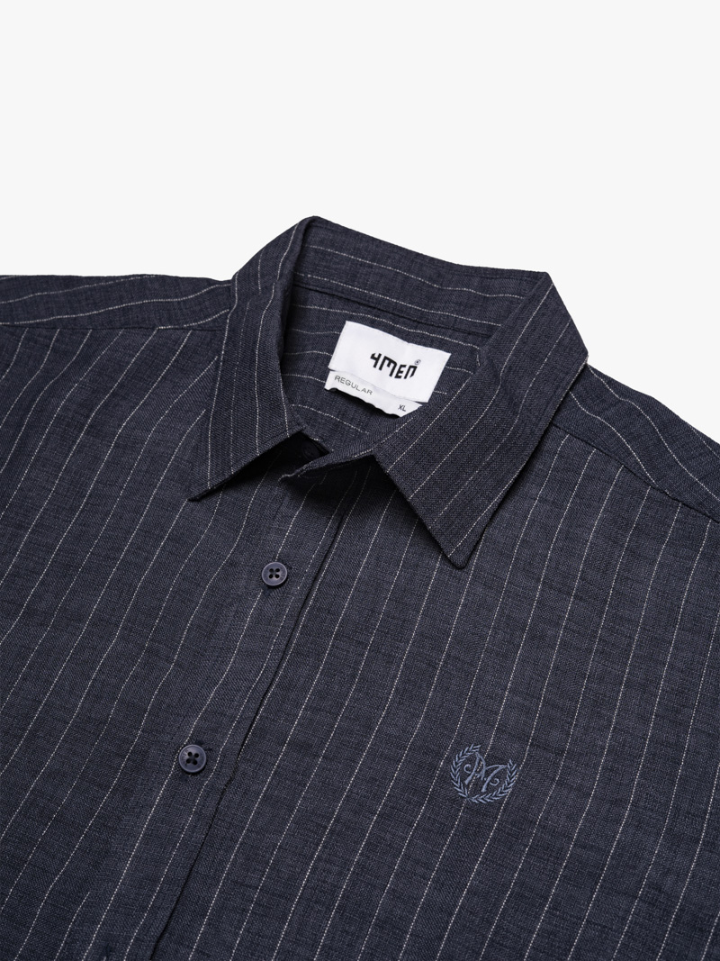 Áo Sơ Mi Sọc Tay Ngắn Thêu Logo M Form Regular SM198 Màu Sọc Xanh Đen