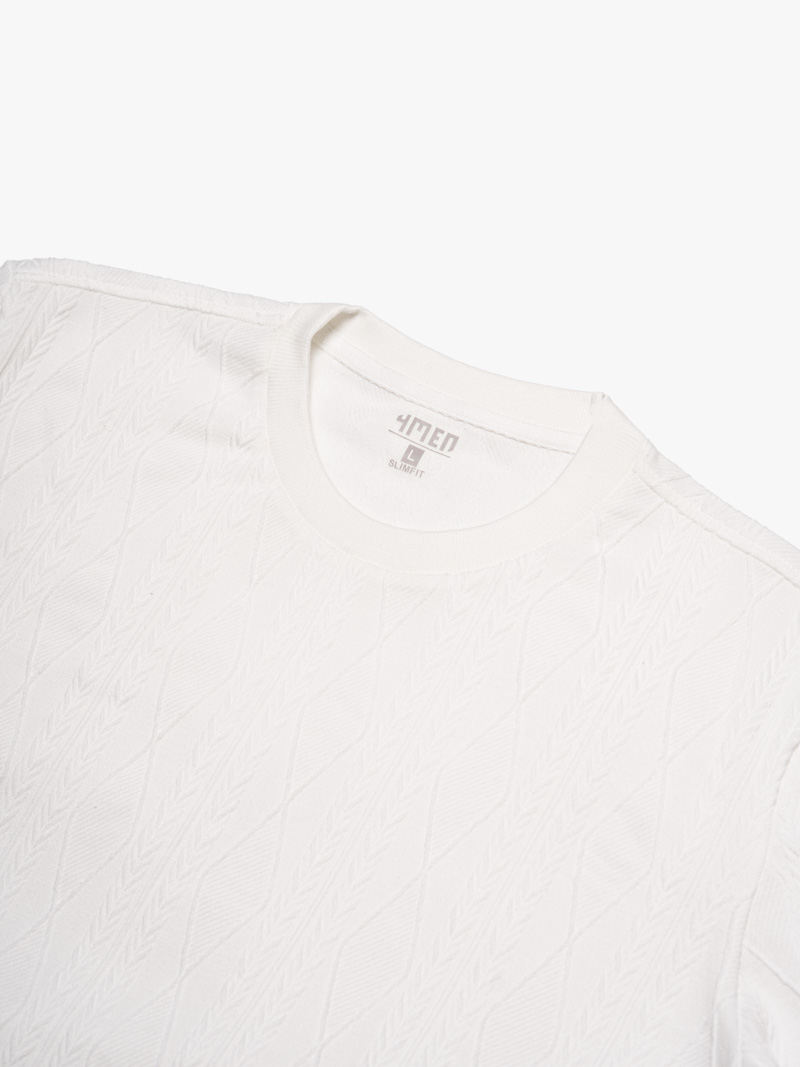 Áo Thun Dệt Kim Họa Tiết Form Slimfit AT182 Màu Trắng