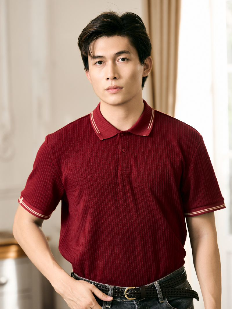 Áo Polo Dệt Kim Gân Nổi Form Regular PO176 Màu Đỏ Đô