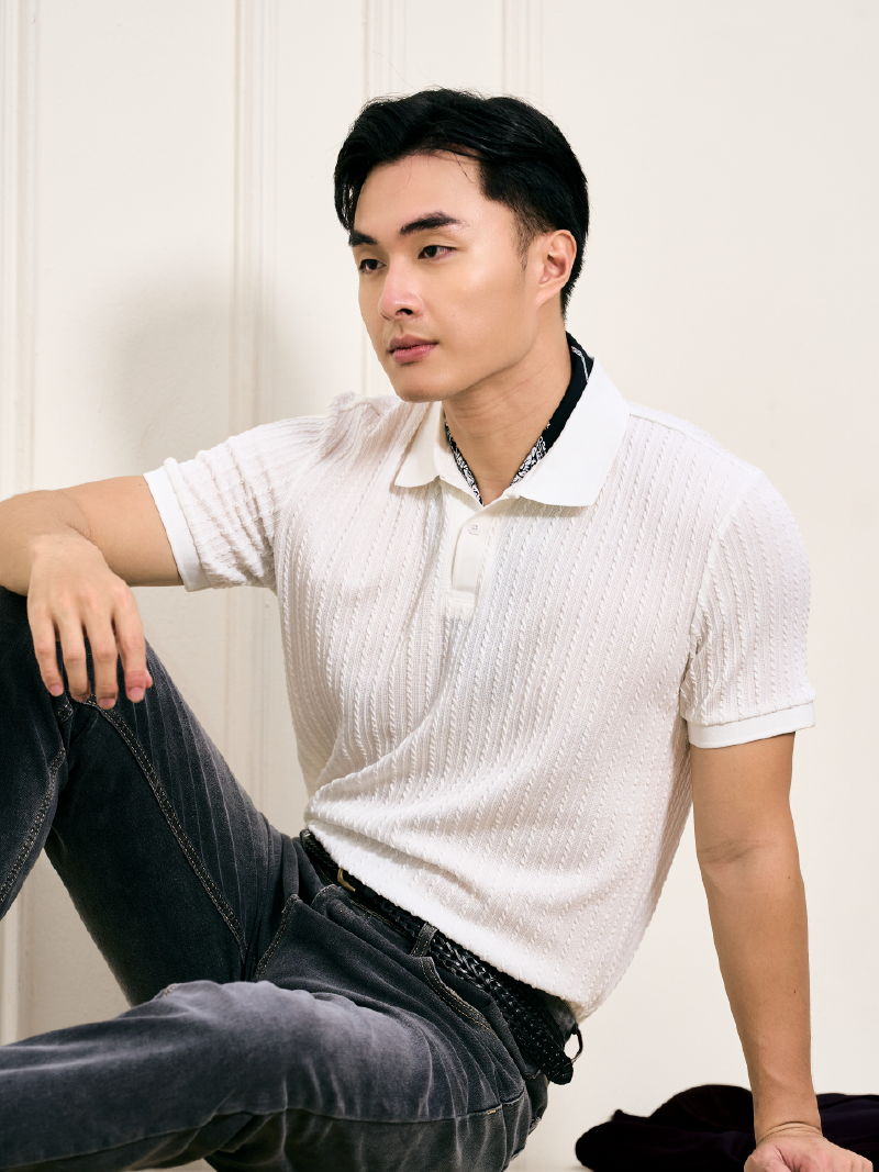 Áo Polo Dệt Kim Vặn Thừng Form Slimfit PO177 Màu Trắng