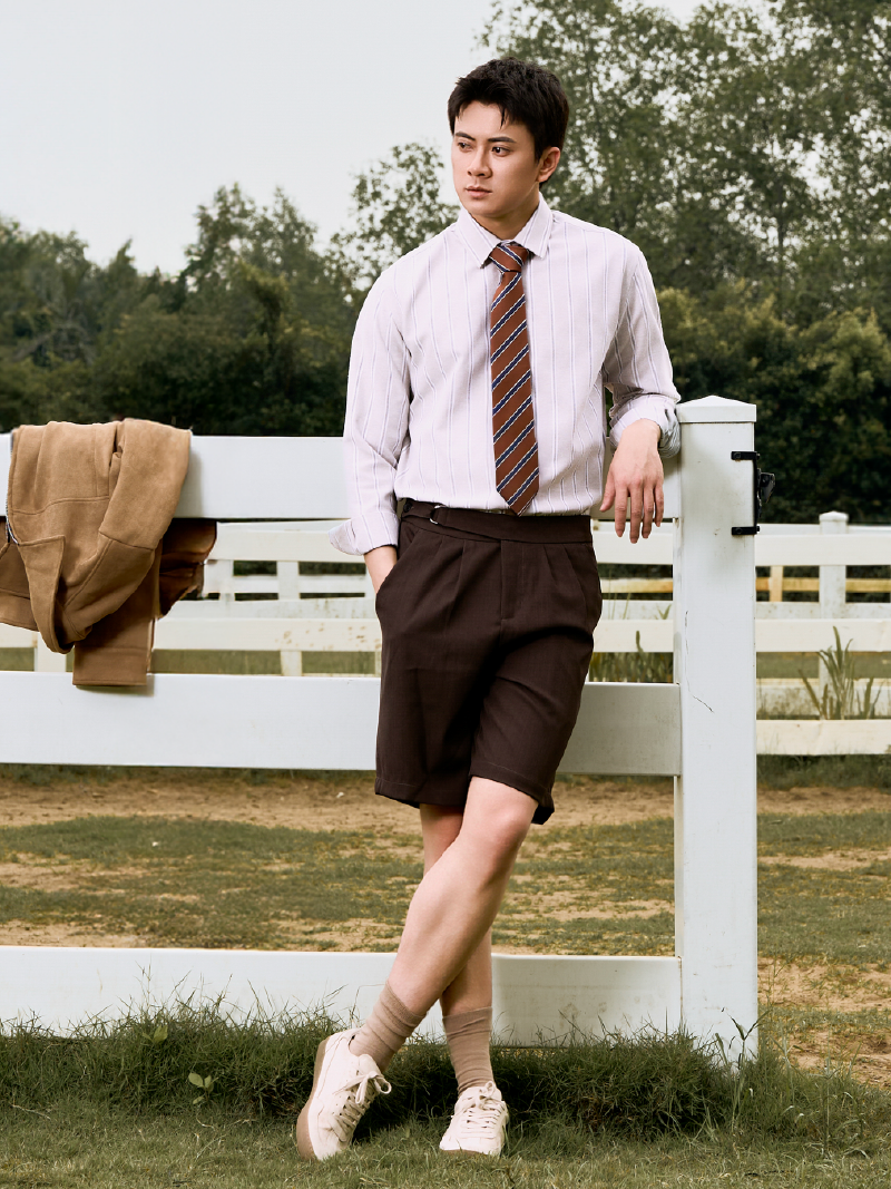 Áo Sơ Mi Sọc Thêu Logo Ngựa Form Regular SM202 Màu Sọc Trắng