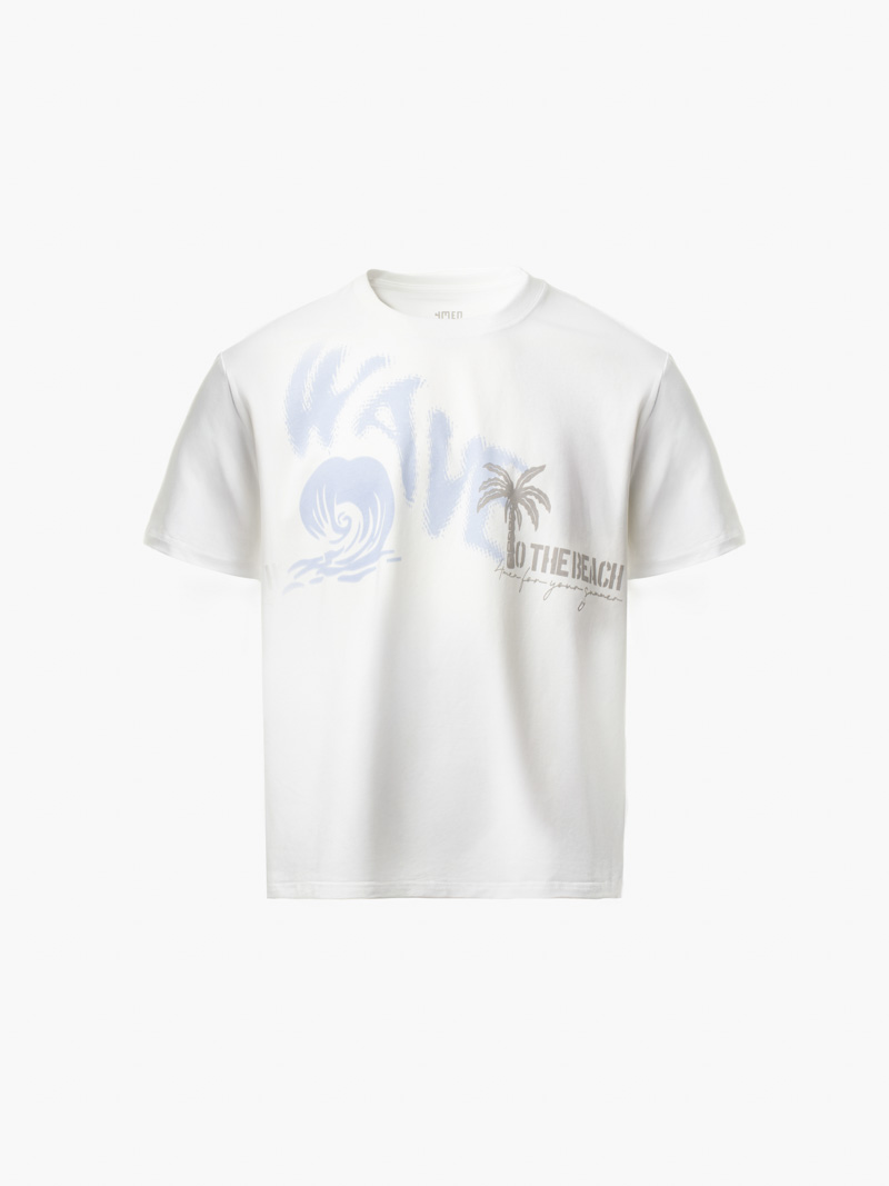 Áo Thun In Chữ Wave To The Beach Form Relax AT174 Màu Trắng