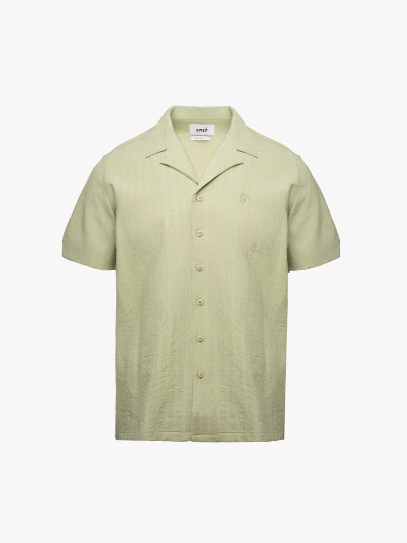 Áo Sơ Mi Cổ Cuban Thêu Đầu Ngựa Form Regular SM200 Màu Xanh